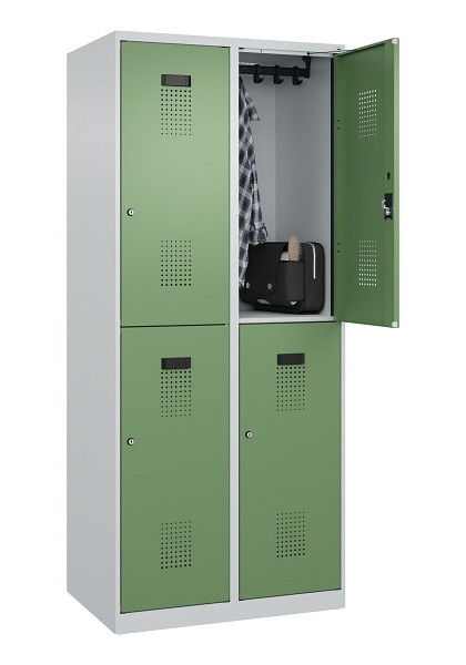 C+P Doppelstöckiger Spind Evolo PLUS, 4 Fächer, 1850x800x500mm, 7035/6011, Zylinderschloss, 049300-22 S10037