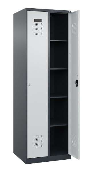 C+P Wäsche-Spind Evolo PLUS, 2 Abteile, 1850x600x500mm, 7016/7035, Verschluss Zylinderschloss, Ablageböden 8, 049000-20B S10044