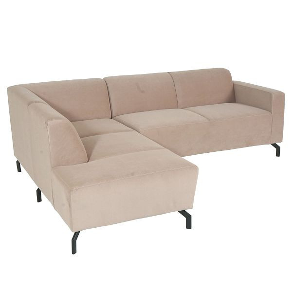 Mendler Ecksofa HWC-J60, Couch Sofa mit Ottomane links, Made in EU, wasserabweisend, Samt sand, 81866+81867