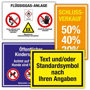 Moedel Hinweisschild mit Text, Symbol und/oder Logo nach Angabe, Folie, bis 250x150 mm, 93905