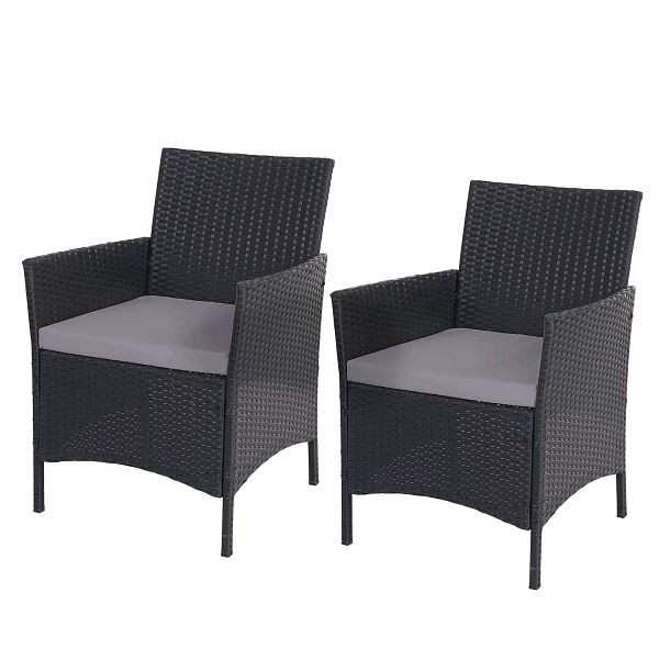 Mendler 2er-Set Poly-Rattan Gartensessel Halden, Korbsessel, anthrazit, Kissen anthrazit, 64304