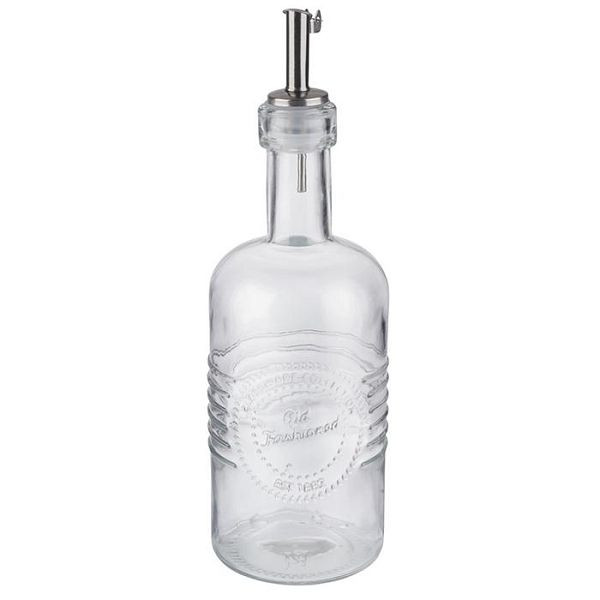 APS Essig- & Ölflasche, Ø 7 cm, Höhe: 22 cm, 350 ml, Behälter aus Glas, Ausgießer mit Deckel aus, Edelstahl, Silkon, -OLD FASHIONED-, 40511