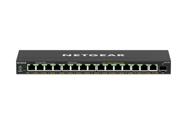 Netgear 16-Port managed Switch, 15x PoE+, 1x SFP, 180W, GS316EP-100PES