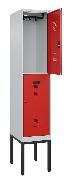 C+P Doppelstock-Spind Evolo PLUS, Gestell, 2 Fächer, 2120x400x500mm, 7035/3020, Zylinderschloss, 0493307-12 S10032