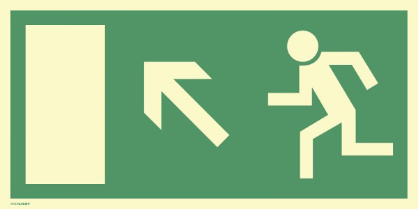 Moedel Rettungsweg links aufwärts, BGV A8 (E13), Folie, nachleuchtend, 160-mcd, 297x148 mm, 60752