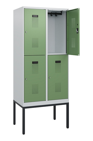 C+P Doppelstock-Spind Evolo PLUS, Gestell, 4 Fächer, 1950x800x500mm, 7035/6011, Zylinderschloss, 0493305-22 S10036