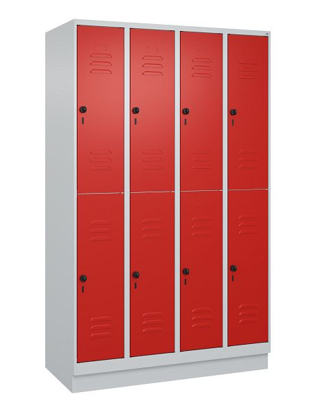 C+P Doppelstöckiger Spind Classic PLUS, Sockel, 4 Abteile, 1950x1200x500mm, 7035/3020, 080320-40 S10002
