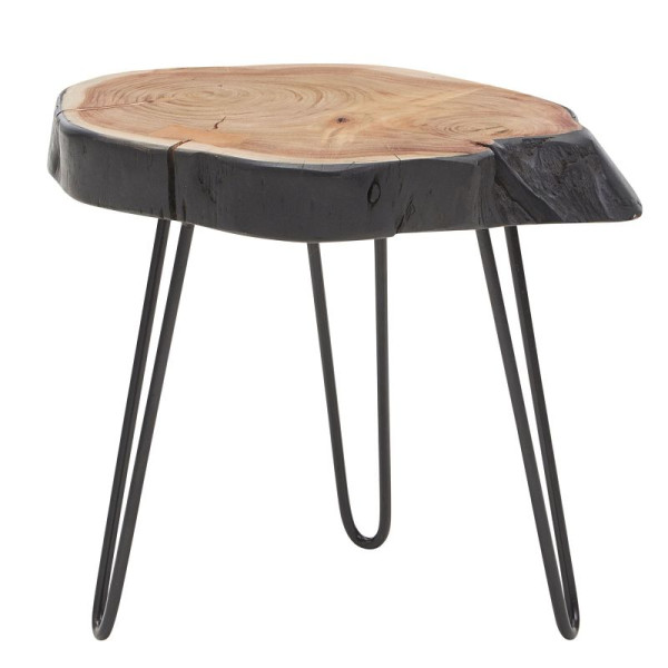 Wohnling Beistelltisch Akazie Massivholz/Metall Industrial 40 x 40 x 32cm Baumkante, WL6.475