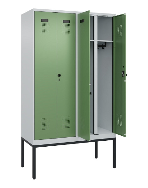 C+P Schwarz-Weiß-Spind Evolo PLUS, Gestell, 4 Abteile, 2120x1200x500mm, 7035/601, Drehriegel, 0490327-40 S10010
