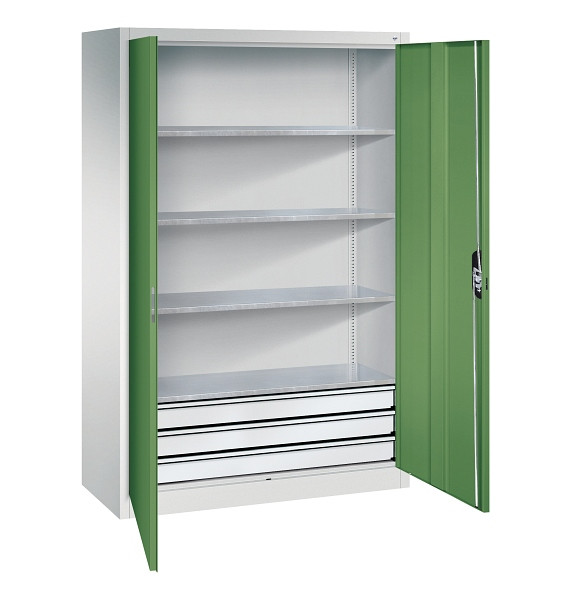 C+P Werkzeugschrank Acurado, H1950xB1200xT500mm, 7035/6011, 3 Einlegeböden, Traglast 70 kg, 8931-503 S10636