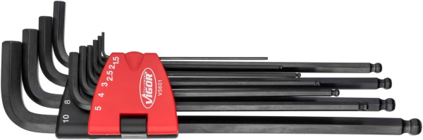 VIGOR Winkelschraubendreher Satz, Innen-Sechskant Profil, 1,5, 2, 2,5, 3, 4, 5, 6, 7, 8, 10, Anzahl Werkzeuge: 10, V5601
