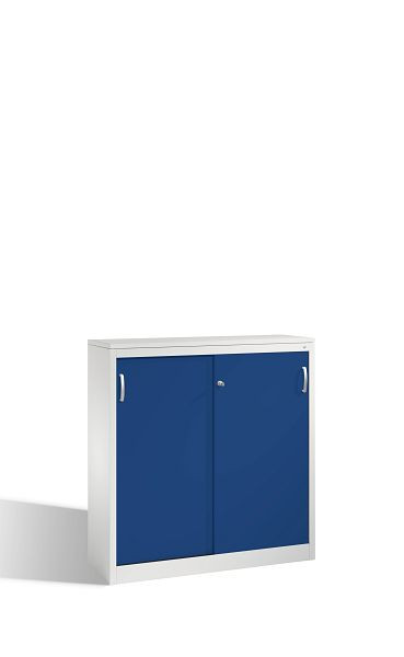 C+P Sideboard mit Schiebetüren Acurado, H1200xB1200xT400mm, Farbe: Lichtgrau / Enzianblau, Bügelgriff, 3 OH, 2047-1200 S10099
