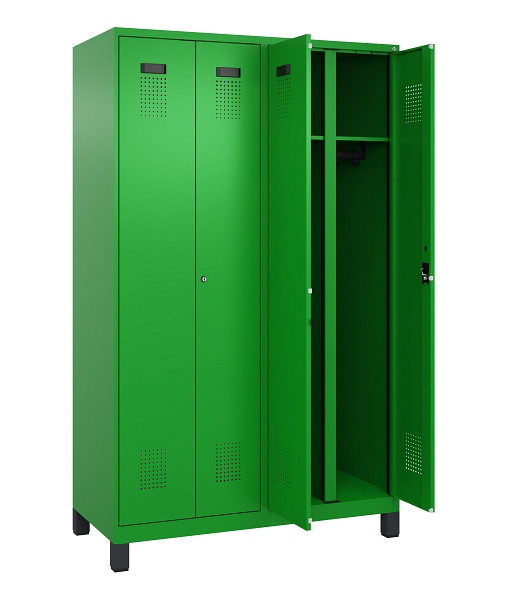 C+P Schwarz-Weiß-Spind Evolo PLUS, mit Füßen, 4 Abteile, 1950x1200x500mm, 6037/6037 Reingrün, Abteilbreite 300 mm, Schlüssel 2, 049012-40 S10053