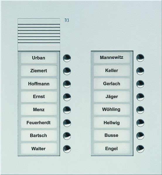 TCS Audio Außenstation Serie PUK 16 Klingeltasten (rechtsbündig), 2-spaltig, UP silber, PUK16/2-EN