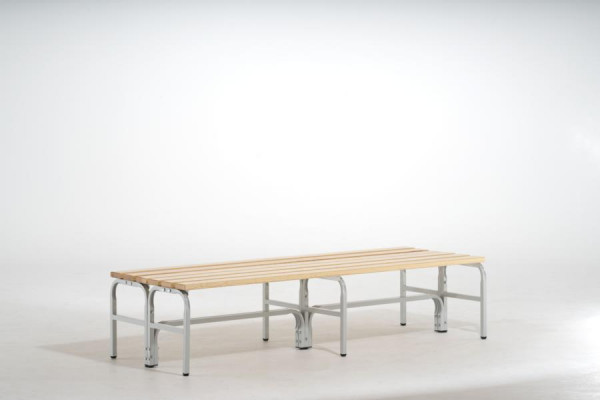 SYPRO Doppel-Sitzbank (Typ D) 150, ohne Rückenleiste, Stahl/Holz, lichtgrau, 1315542
