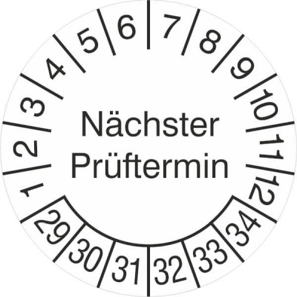Stein HGS Prüfplaketten ohne Jahresfarbe (6 Jahre), Nächster Prüftermin, Ø 15 mm, 2029-2034, 31.3699-29