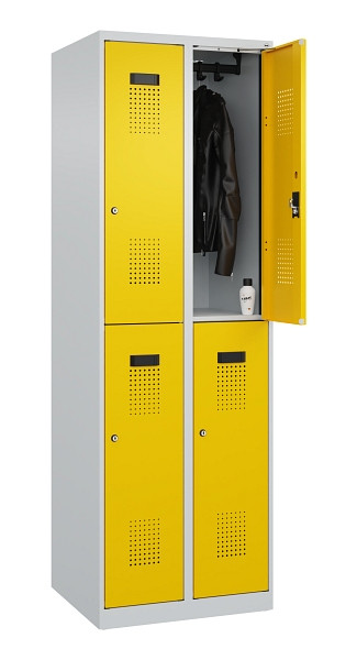 C+P Doppelstöckiger Spind Evolo PLUS, 4 Fächer, 1850x600x500mm, 7035/1023, Zylinderschloss, 049300-20 S10028