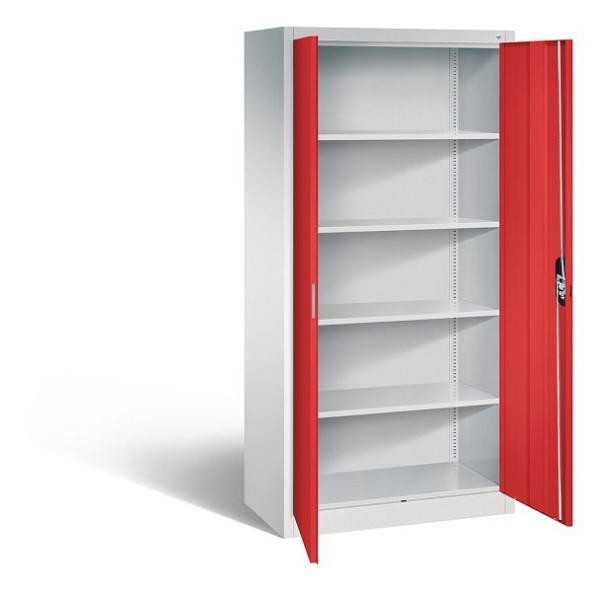 C+P Büroschrank Acurado, H1950xB930xT500mm, Farbe: Lichtgrau / feuerrot, Muldengriff, 5 OH, 9280-000 S10952