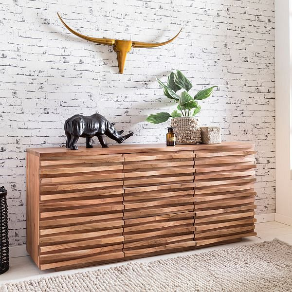Wohnling Sideboard KADA 160 x 75 x 43 cm Massivholz Akazie Natur Baumkante Anrichte, WL5.200