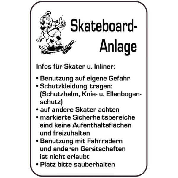 Stein HGS Spielplatzschild, Skateboard-Anlage - Infos für Skater und Inliner, 400 x 600 mm, 14858
