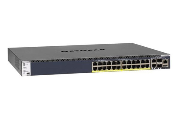 Netgear Gigabit Switch, managed, stackable, 24x RJ45, 2xRJ45 10GbE, 2x 10G SFP+, PoE+ 720W, GSM4328PB-100NES