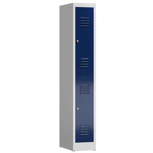 Lüllmann ClassiX Garderobenschrank, 1 Abteil doppelstöckig, 1800 x 310 x 500 mm, lichtgrau/enzianblau, X-520211