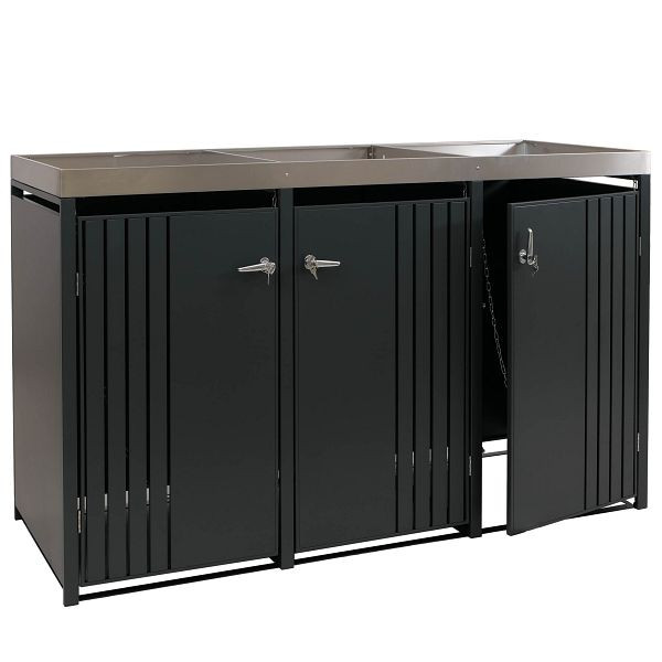 Mendler 3er-Mülltonnenverkleidung HWC-O67, Mülltonnenbox mit Pflanzkasten, Metall 125x196x84cm 75kg, anthrazit, 122374+122375
