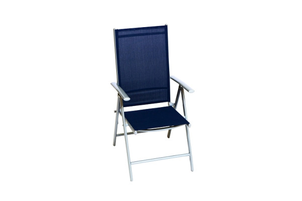 Merxx Amalfi Klappsessel, Rückenlehne 5-fach verstellbar, silber/marineblau, Aluminiumgestell mit Textilbespannung, 50868-313