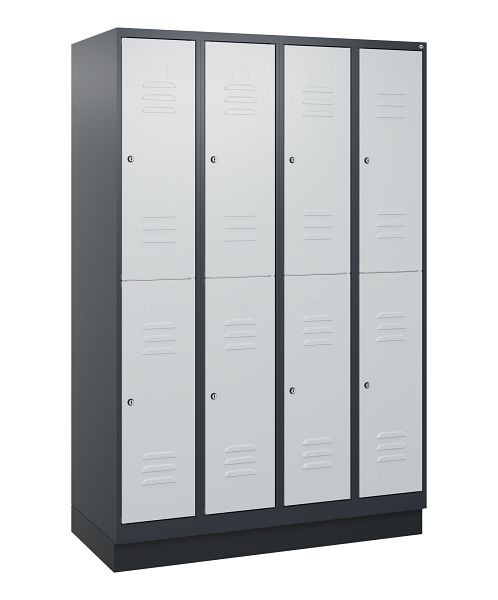 C+P Doppelstöckiger Spind Classic PLUS, Sockel, 4 Abteile, 1800x1200x500mm, 7016/7035, Zylinderschlösser, 0803207-40 S10028