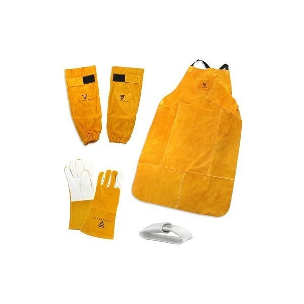 STAHLWERK Schweißerschutzkleidung Set - Schweißerschürze + Schweißerhandschuhe + Armspritzschutz + TIG Finger, 5377