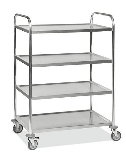 Kongamek Edelstahl-Regalwagen KM, 4 Etagen, 100 Kg, LxBxH 910x590x1260 mm, 4 Lenkrollen, Bremse, 255364