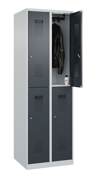 C+P Doppelstöckiger Spind Evolo PLUS, 4 Fächer, 1850x600x500mm, 7035/7016, Zylinderschloss, 049300-20 S10039