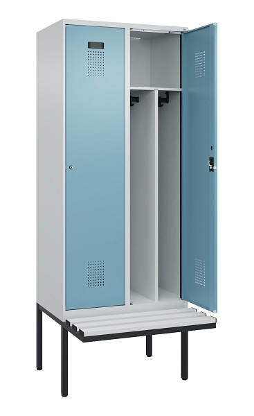 C+P Spind Evolo PLUS, 2 Abteile, 2120x800x815mm, 7035/0010, Haken 4, Zylinderschloss, Sitzfläche Kunststoff, Trennwand, 0490407-22F S10090