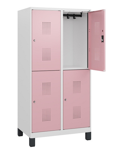 C+P Doppelstöckiger Spind Evolo PLUS, Füße, 4 Fächer, 1630x800x500mm, 9016/3015, Zylinderschloss, 0493105-22 S10046