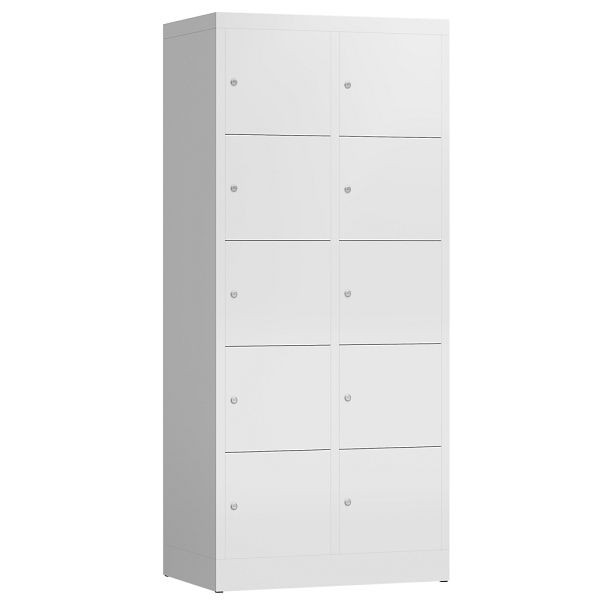 Lüllmann ClassiX Schließfachschrank, 2 Abteile à 5 Fächer, 1800 x 800 x 500 mm, signalweiß, X-523527