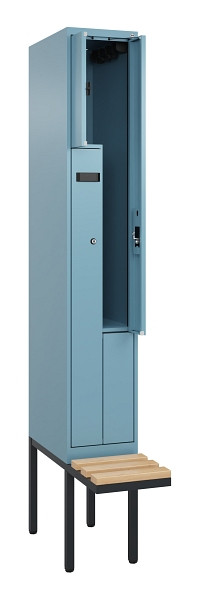 C+P Z-Spind Evolo PLUS, Bank, 2 Fächer, 2120x300x815mm, 0010/0010, Zylinderschloss, Sitzfläche Holz, 0490437-102 S10048