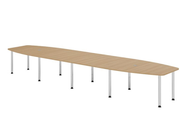 Hammerbacher Konferenztisch KT52C, 520 x 130 cm, Platte: Eiche, 25mm dick, Zehn-Fuß-Gestell verchromt, Rundrohr 6 cm, Arbeitshöhe 72-74 cm, VKT52C/E/C