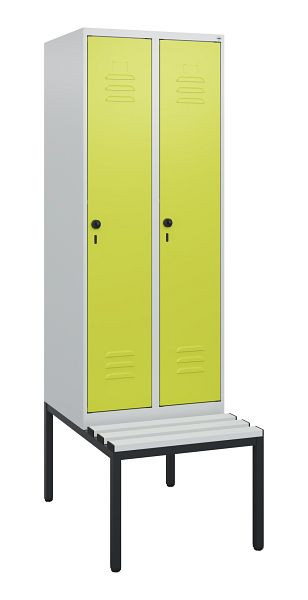 C+P Umkleidespind Classic PLUS, mit untergebauter Sitzbank, 2 Abteile, 1950x600x815mm, 7035/0024, Drehriegel, 0800505-20 S10040