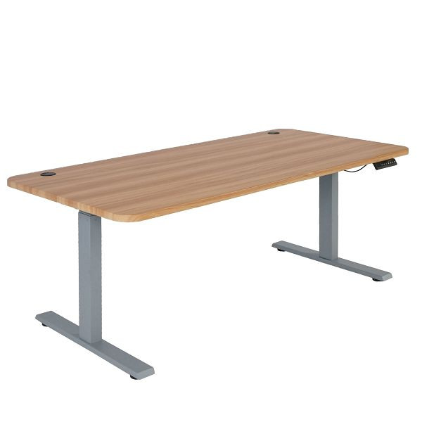 Mendler Schreibtisch HWC-D40, Computertisch, elektrisch höhenverstellbar 160x80cm 53kg, Eiche-Dekor, grau, 75750+62766