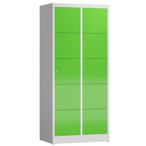 Lüllmann ClassiX Schließfachschrank, 2 Abteile à 5 Fächer, 1800 x 800 x 500 mm, lichtgrau/gelbgrün, X-523525