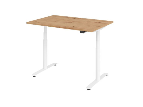 Hammerbacher Sitz-Steh-Schreibtisch elektrisch 120x80cm Asteiche/Weiß, VXDLR12/R/W