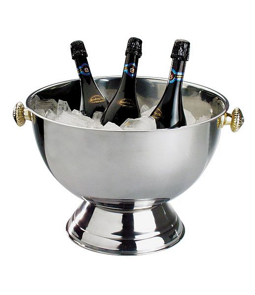 APS Champagnerkühler, Ø 42 cm, Höhe: 28 cm, 20 Liter, Edelstahl, innen mattiert, außen hochglanzpoliert, mit vergoldeten Griffen, 36047
