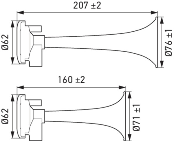 HELLA Horn CA10, 12V, 115dB(A), 600Hz-756Hz, Hochton/Tiefton, elektrisch-pneumatisch, ECE, Gehäusefarbe: rot/schwarz, 3PB 003 001-631