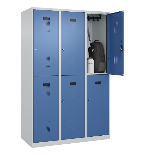 C+P Doppelstöckiger Spind Evolo PLUS, 6 Fächer, 1850x1200x500mm, 7035/5023, Zylinderschloss, 049300-32 S10035