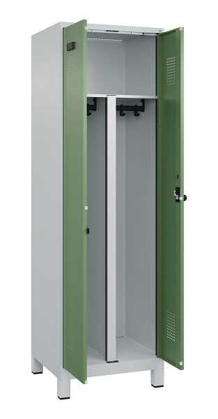 C+P PSA Schwarz-Weiß-Spind Evolo PLUS, mit Füßen, 2 Abteile, 1950x600x500mm, 70, Frontfarbe RAL 6011 Resedagrün, Drehriegel, 049012-20P S10010