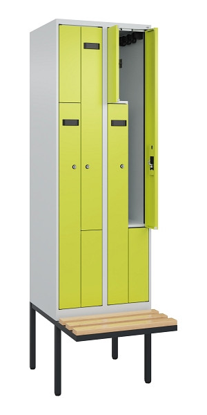 C+P Z-Spind Evolo PLUS, Bank, 4 Fächer, 2120x600x815mm, 7035/0024, Zylinderschloss, Sitzfläche Holz, 0490437-204 S10042