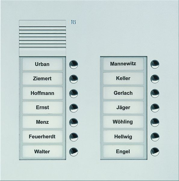 TCS Audio Außenstation Serie PUK 14 Klingeltasten (rechtsbündig), 2-spaltig, UP silber, PUK14/2-EN