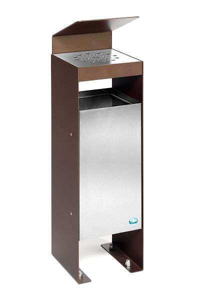VAR Abfallsammler/Ascher mit Ascher Q 25 mit Lochblechabdeckung mit Dach, Dunkelbraun, 21468