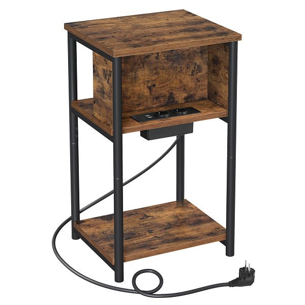 VASAGLE Beistelltisch, Nachttisch mit Steckdose Slim, 2 AC-Anschlüsse, 2 USB-Anschlüsse, 30 x 34 x 58 cm, Vintage Braun/Schwarz, LET375B01