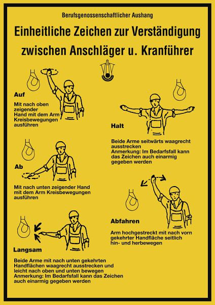 Moedel Einheitliche Zeichen zur Verständigung zwischen Anschläger..., Kunststoff, 297x420 mm, 60395